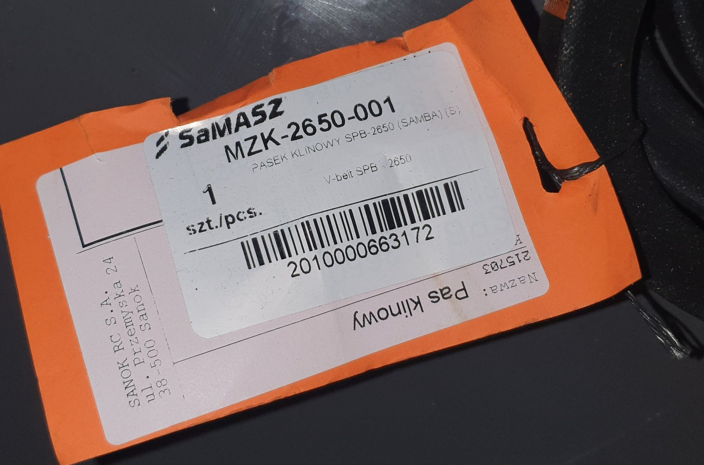SPB2650 Vee Belt for SaMASZ Samba Disc Mower