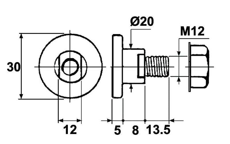 Blade Holder Bolt for Malone, Marangon, Comer and Galfre Disc Mowers